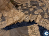 Noborupa Golden Muslin Organza Saree - MO-025