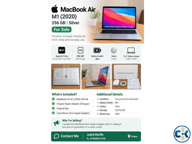 Apple MacBook Air M1 2020 256GB SSD Silver | ClickBD image 2
