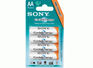4 Sony CycleEnergy Rechargeable Batteries FREE Charger