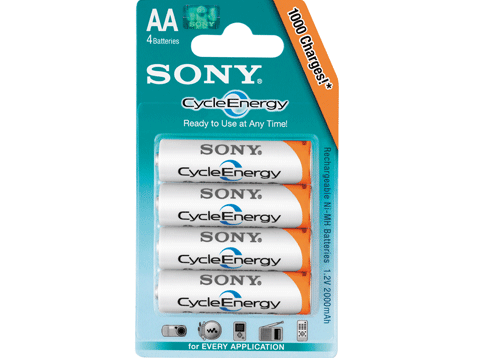 4 Sony CycleEnergy Rechargeable Batteries FREE Charger large image 0