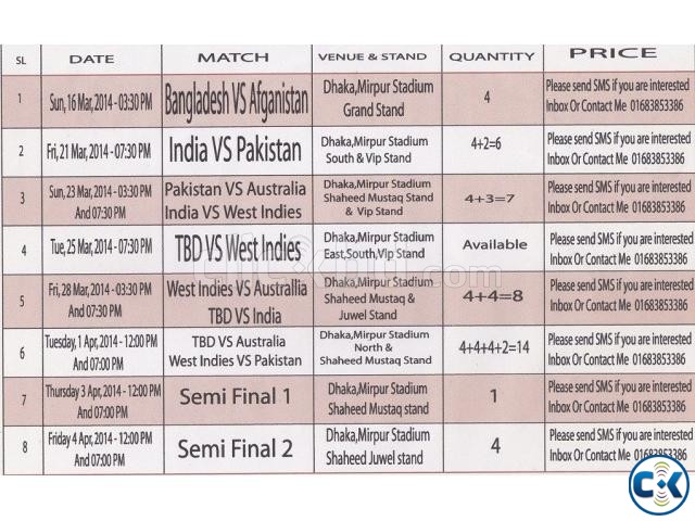 World Cup t20 Ticket Available large image 0