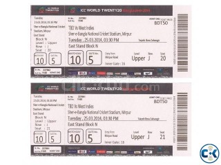 T20 WC Bangladesh Vs West Indies 2 tickets 