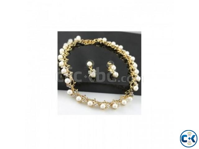 Gold Plated Cream Pearl and Rhinestone Crystal Bridal Neckla large image 0