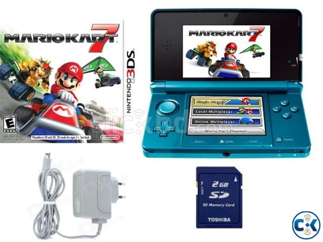 Nintendo 3DS Aqua Blue USA Full Set With Mario Kart 7 Game large image 0