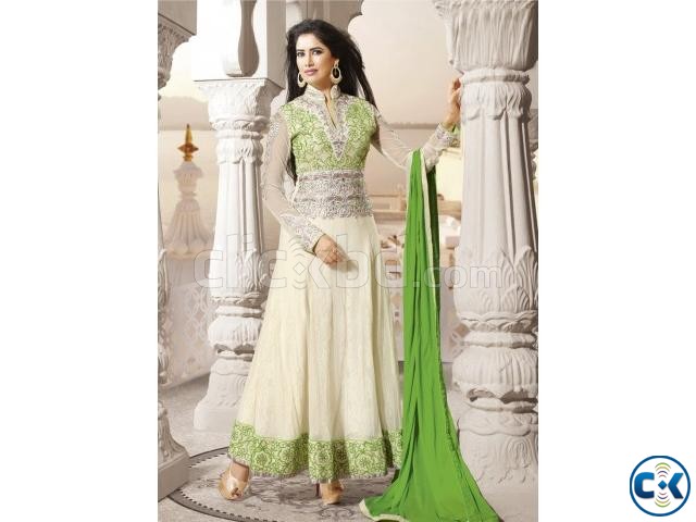 Impressing beige wedding net anarkali suit large image 0