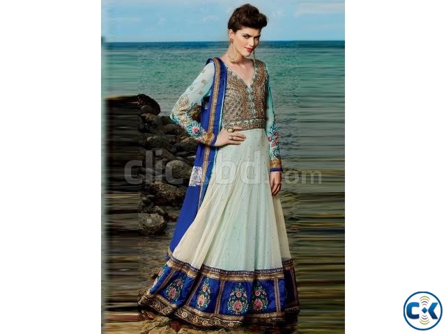 Beautiful light blue cream wedding anarkali suit large image 0