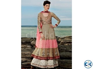 Sightly brown pink wedding net anarkali suit