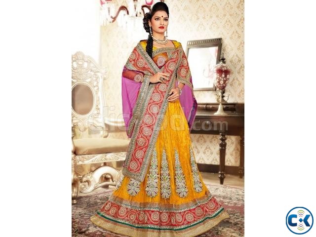 Buy salwar kameez engrossing yellow and pink lehenga choli large image 0