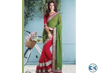 Alluring red green chiffon saree
