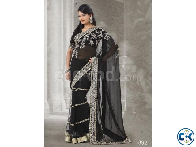 Classy black georgette party wear net saree large image 0