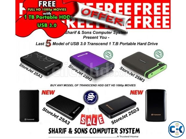 Free NewFull HD Movie with 1TB Transcend Portable HDD USB3.0 large image 0