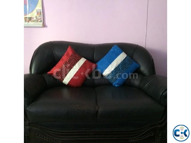 5-Seater Black leather Sofa set large image 0