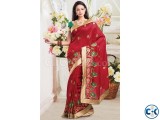Red tussar silk weaved saree in gold saree border