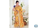 Yellow tussar silkl weaved saree in golden saree border
