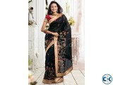 Black tussar silk weaved saree in golden saree border