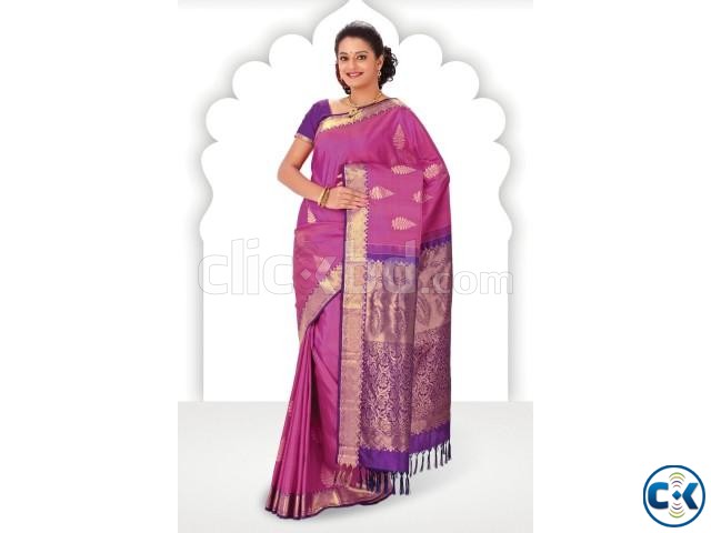 Pink zari weaved pure silk saree in purple pallu large image 0