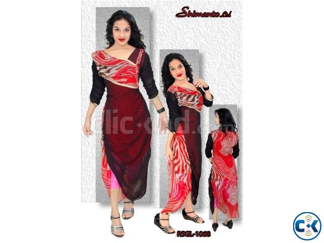 Shimanto Ltd. Printed AC Net Casual Kurti - Black and red large image 0