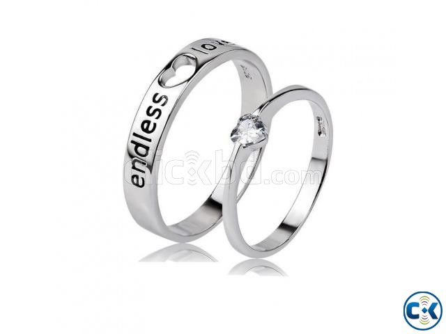 Lovers Heart Silver Crystal Couple Rings Valentine s Offer  large image 0
