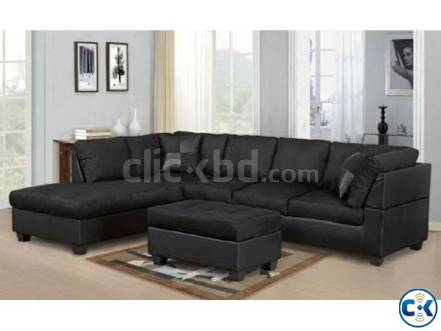 BLACK REXINE L SHAPE SOFA large image 0