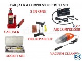 5 in 1 car jack compressor combo set