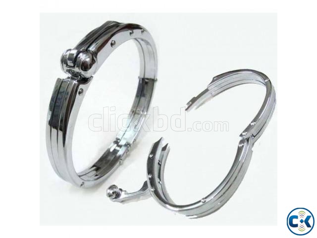 Handcuff Bracelet for Men Full Silver  large image 0