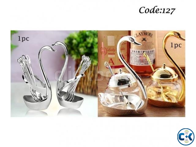 Combo Offer - Spoon Set With Swan Stand 1pc Swan Sugar Bowl large image 0
