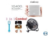 Combo Offer - MI 10400mAh Power Bank USB fan LED light 6