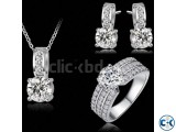 Platinum Plt Crubic Zircon Necklace Earring Ring Set Close