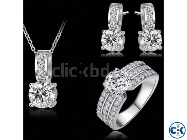 Platinum Plt Crubic Zircon Necklace Earring Ring Set Close large image 0