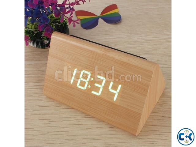 Triangular Green LED Wooden Desk Clock large image 0