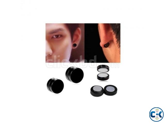 Men s Black Circular Magnetic Earring Pair of 6 mm large image 0