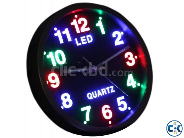 LED wall Analog clock with colorful degit Night light large image 0