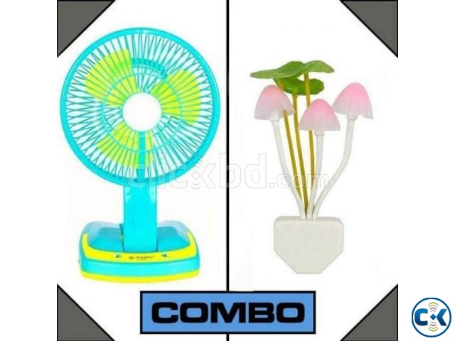 Combo of Rechargeable Fan with Light Mushroom LED Light large image 0