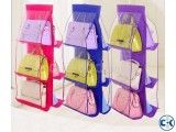 6 POCKET HANGING HANDBAG STORAGE ORGANIZER