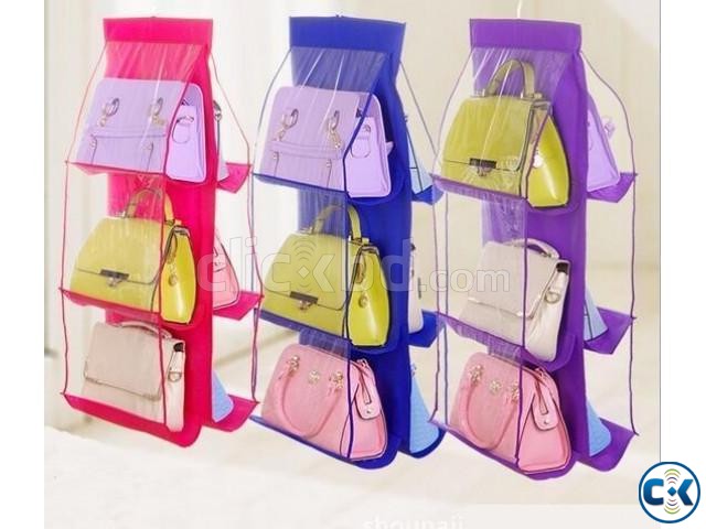 6 POCKET HANGING HANDBAG STORAGE ORGANIZER large image 0