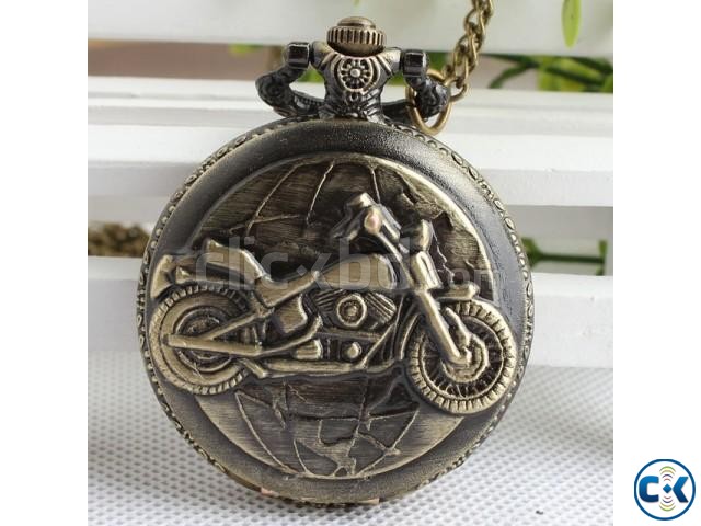 Mens New Vintage Bronze Motorbike Motorcycle Pocket Watch large image 0