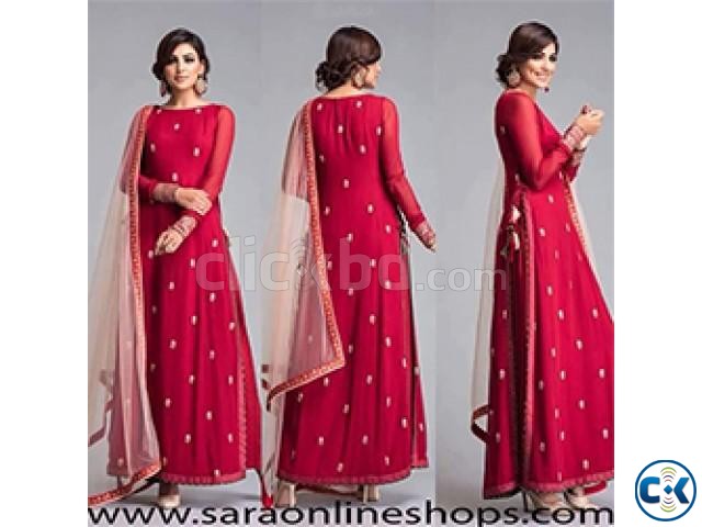 Red Georgette Embroidered Straight Pant Suit large image 0