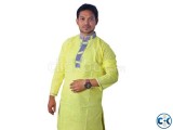 Cotton Design Panjabi Lime Green With Ash Neck Design