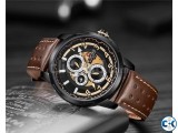 NAVIFORCE Watch Black 9142 Quartz Genuine Leather Chronograp