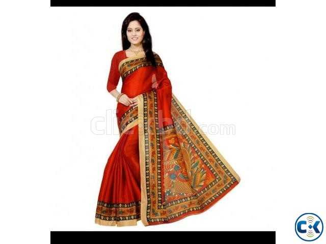 Mayshury Silk Saree 1 Maroon with Orange and Gold Mix Pa large image 0