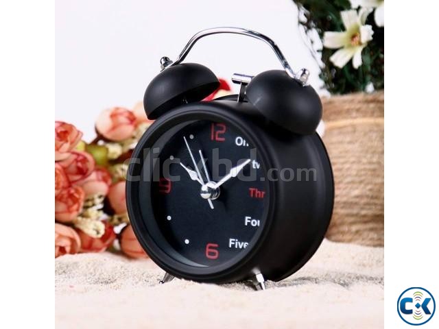 Double Bell Desk Table Alarm Clock - Black large image 0