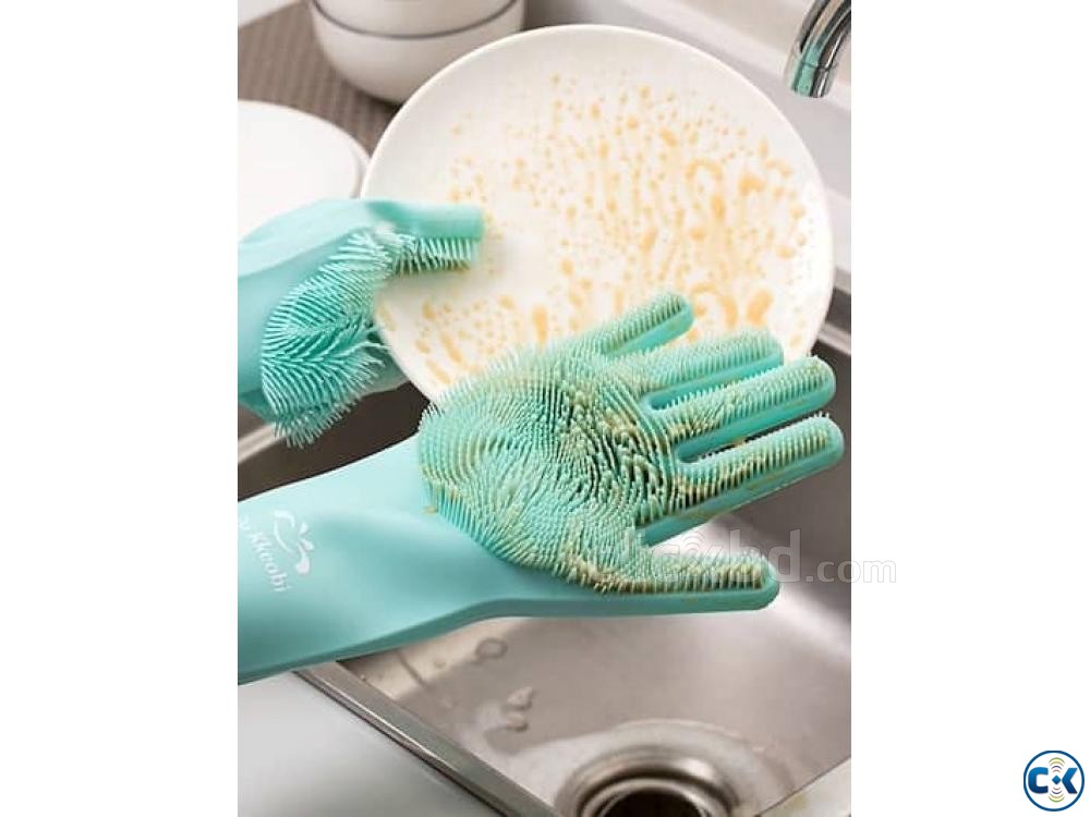Silicone Dish Washing Kitchen Hand Glove large image 0