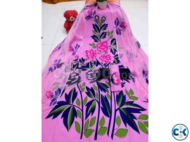 Pink Color Skin Print Cotton Three Piece স্ক্রীন প্রিন্ট  large image 0