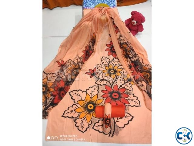 Orange Color Skin Print Cotton Three Piece স্ক্রীন প্রিন্ট  large image 0