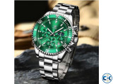 OLEVS OL- GS-6004 GREEN SILVER MULTI FUNCTION CHRONOGRAPH
