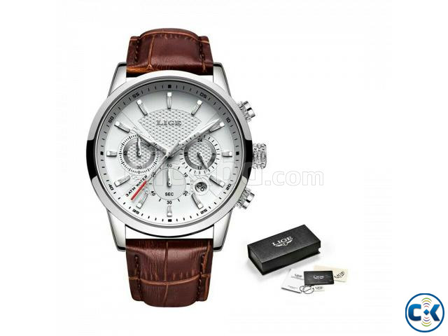 LIGE Men Fashion Leather Waterproof Watch large image 2