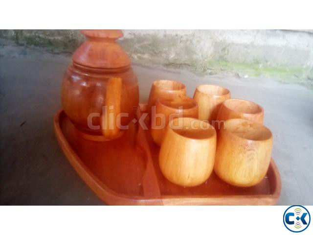 Wooden tea cup set large image 0