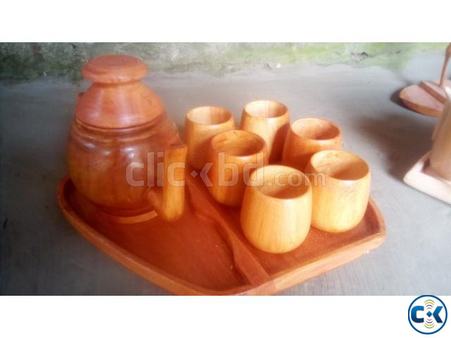 Wooden tea cup set large image 1