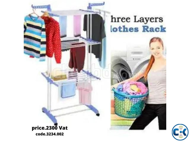 Three Layer Clothes Rack With Wheels large image 2