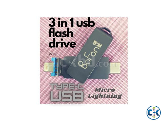 BoFon 256GB 3in1 USB Type C Lightning Flash Drive Black. large image 1